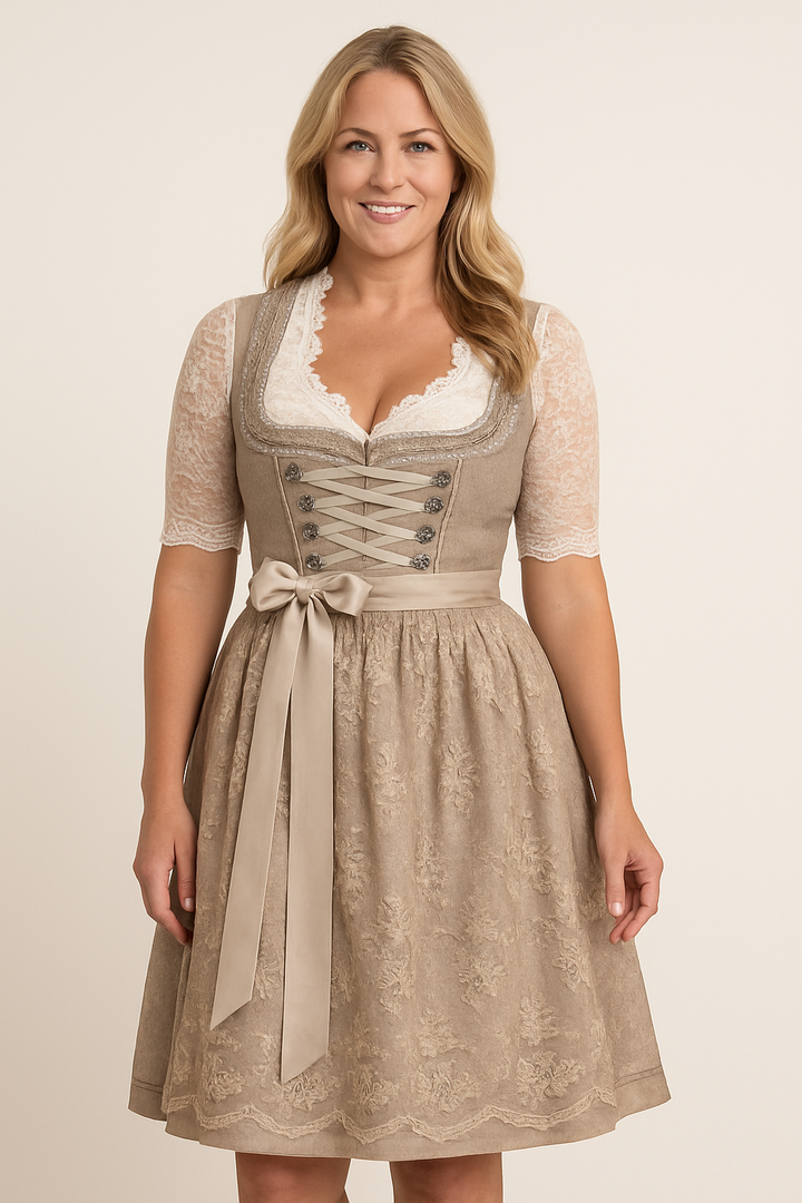 Kimberly | Midi Cocktail Dress with Corset Bodice and Belted Waist