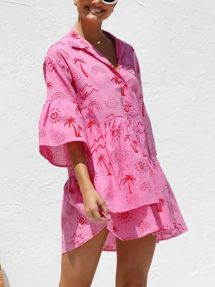 Eleanor | Mini Shirt Dress with Boho Print and V-Neck