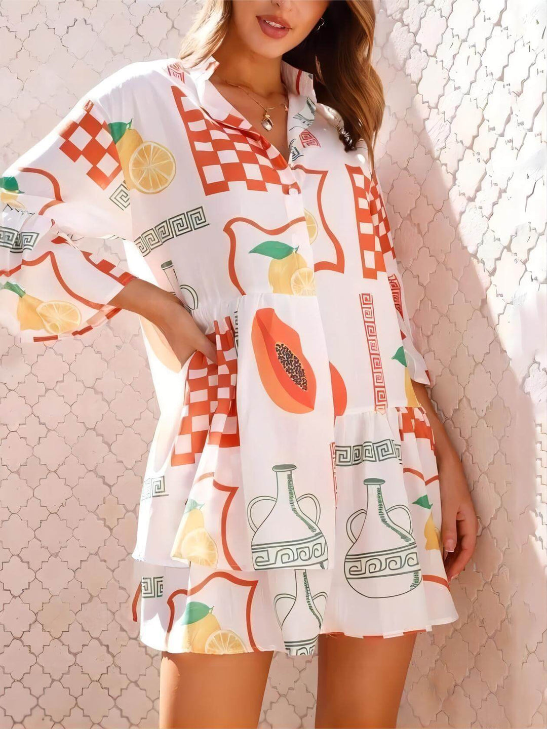 Eleanor | Mini Shirt Dress with Boho Print and V-Neck
