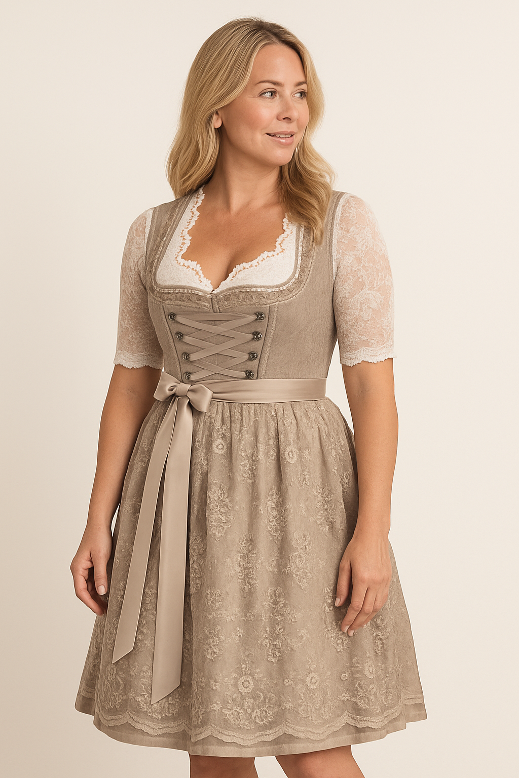 Kimberly | Midi Cocktail Dress with Corset Bodice and Belted Waist
