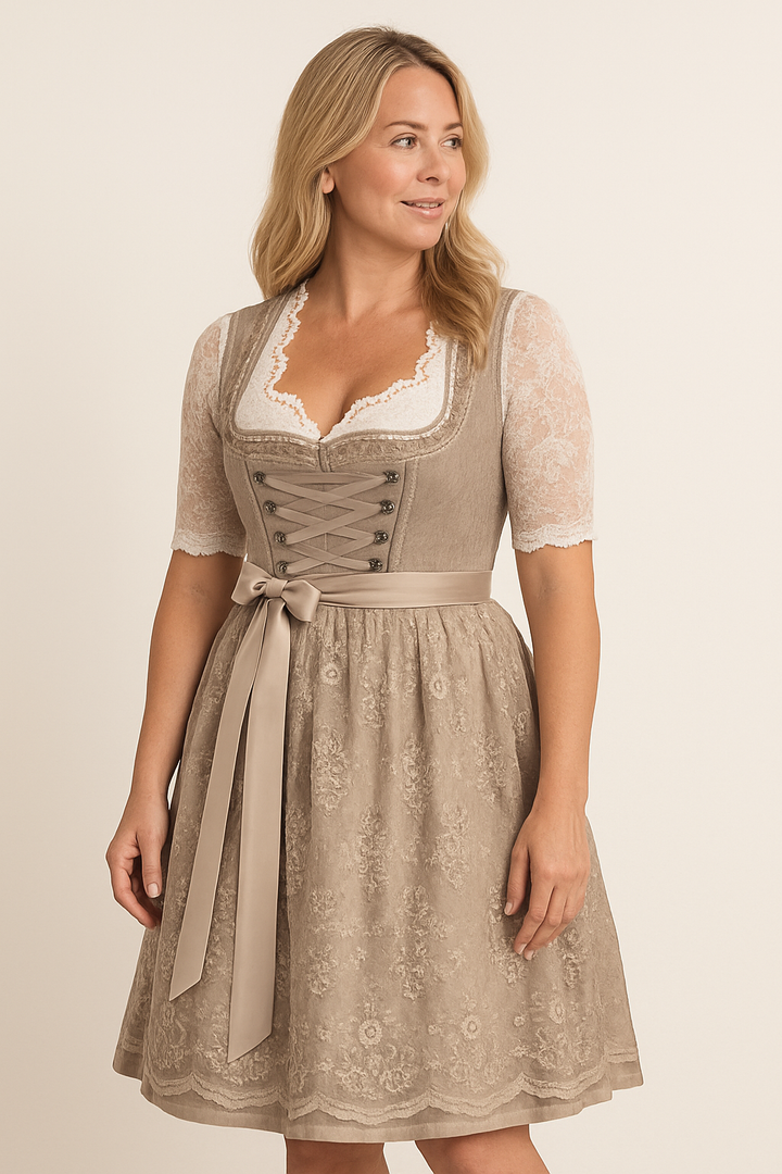 Kimberly | Midi Cocktail Dress with Corset Bodice and Belted Waist