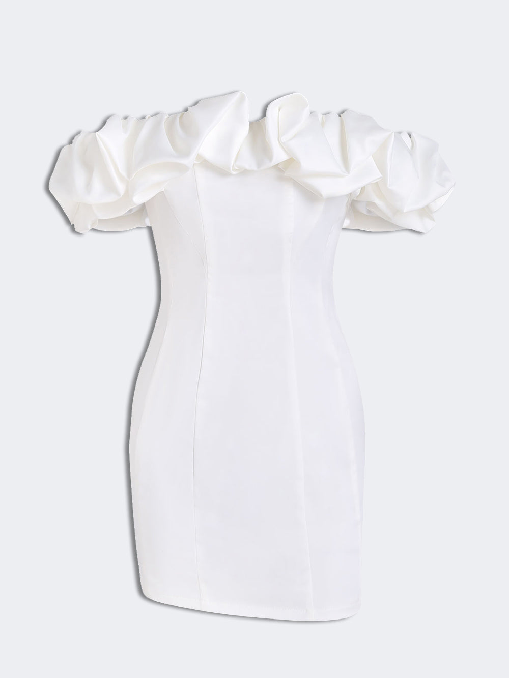 Una | Mini Wedding Guest Dress with Off Shoulder and Ruffle Bodice