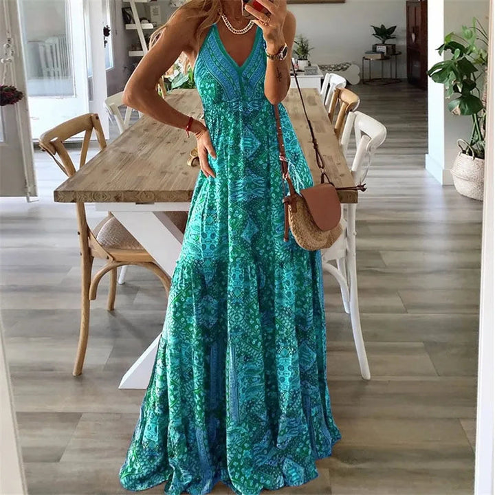 Alice | Maxi Summer Dress with Boho Print and V-Neck