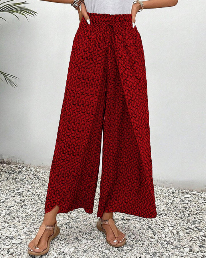 Wia | Floral Print Wide-Leg Trousers with Smocked Waist and Ditsy Print