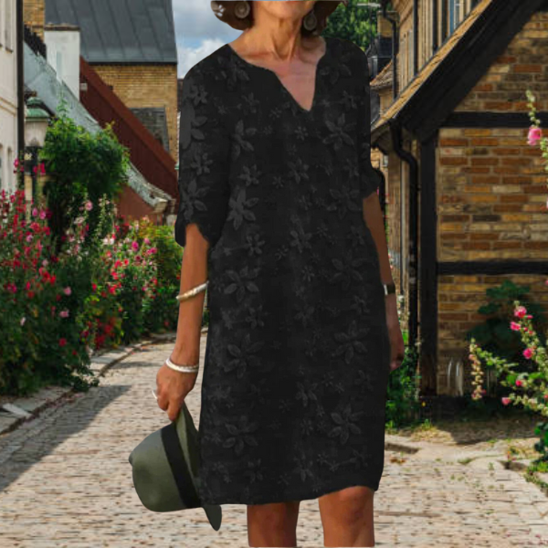 Hazel | Midi Summer Dress with V-Neck and Short Sleeves