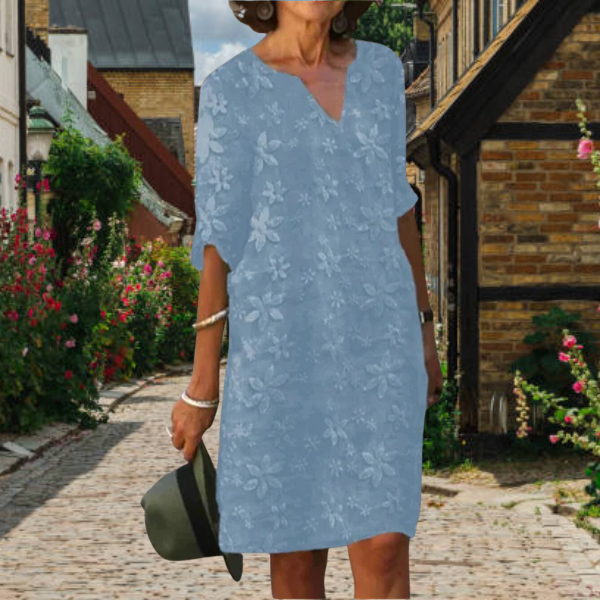 Hazel | Midi Summer Dress with V-Neck and Short Sleeves
