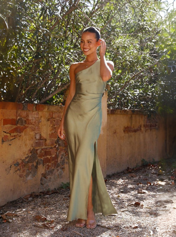 Julia | Maxi Wedding Guest Dress with One Shoulder and Side Slit