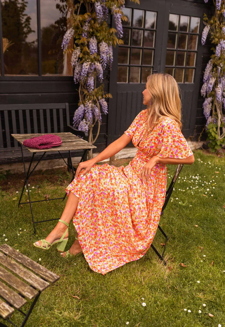 Nancy | Maxi Summer Dress with Floral Print and Pleated Waist