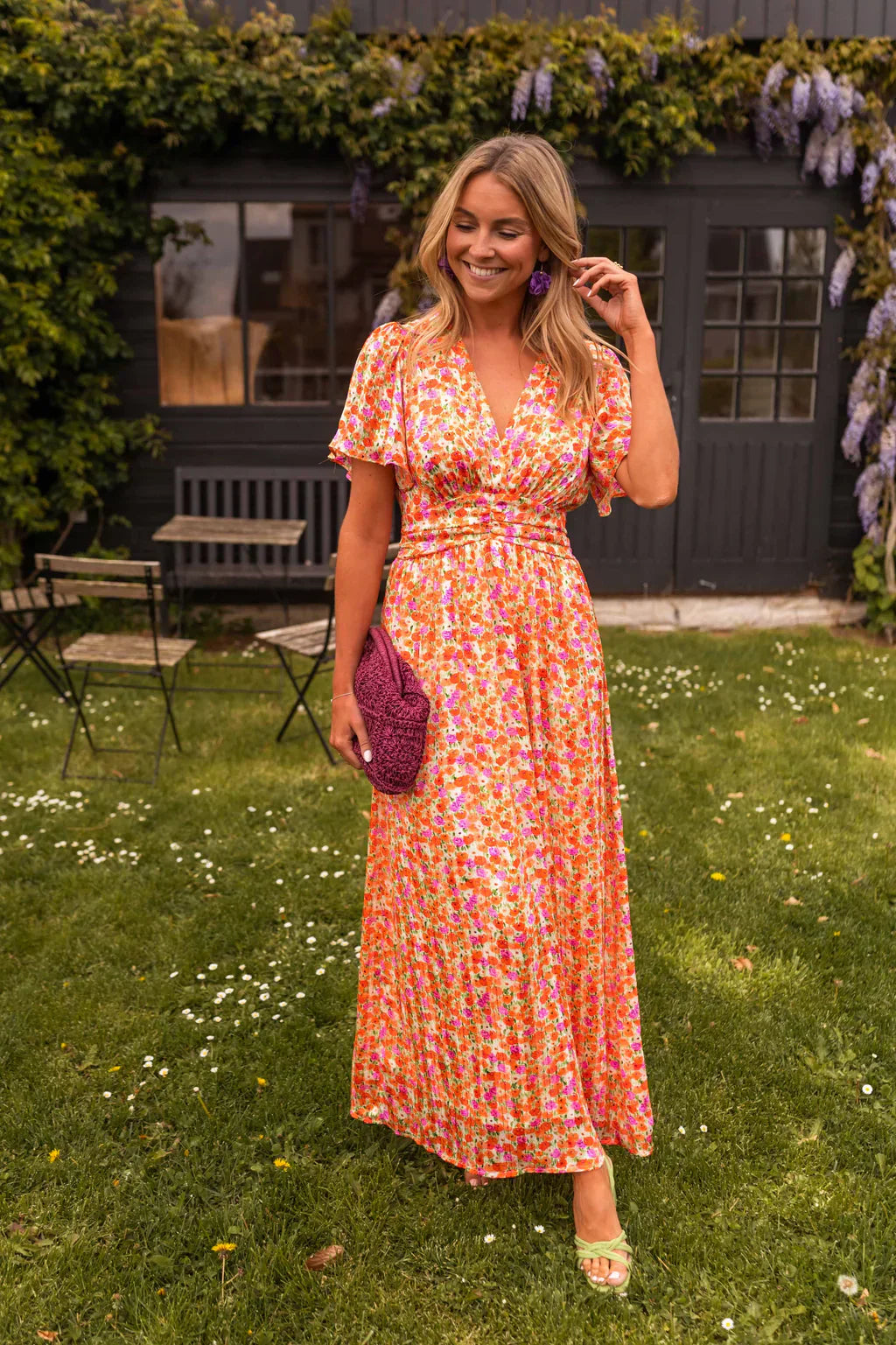 Nancy | Maxi Summer Dress with Floral Print and Pleated Waist