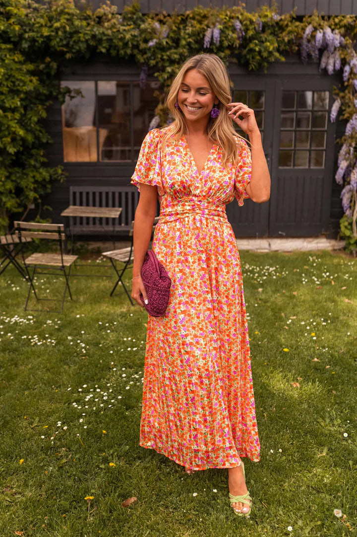 Nancy | Maxi Summer Dress with Floral Print and Pleated Waist