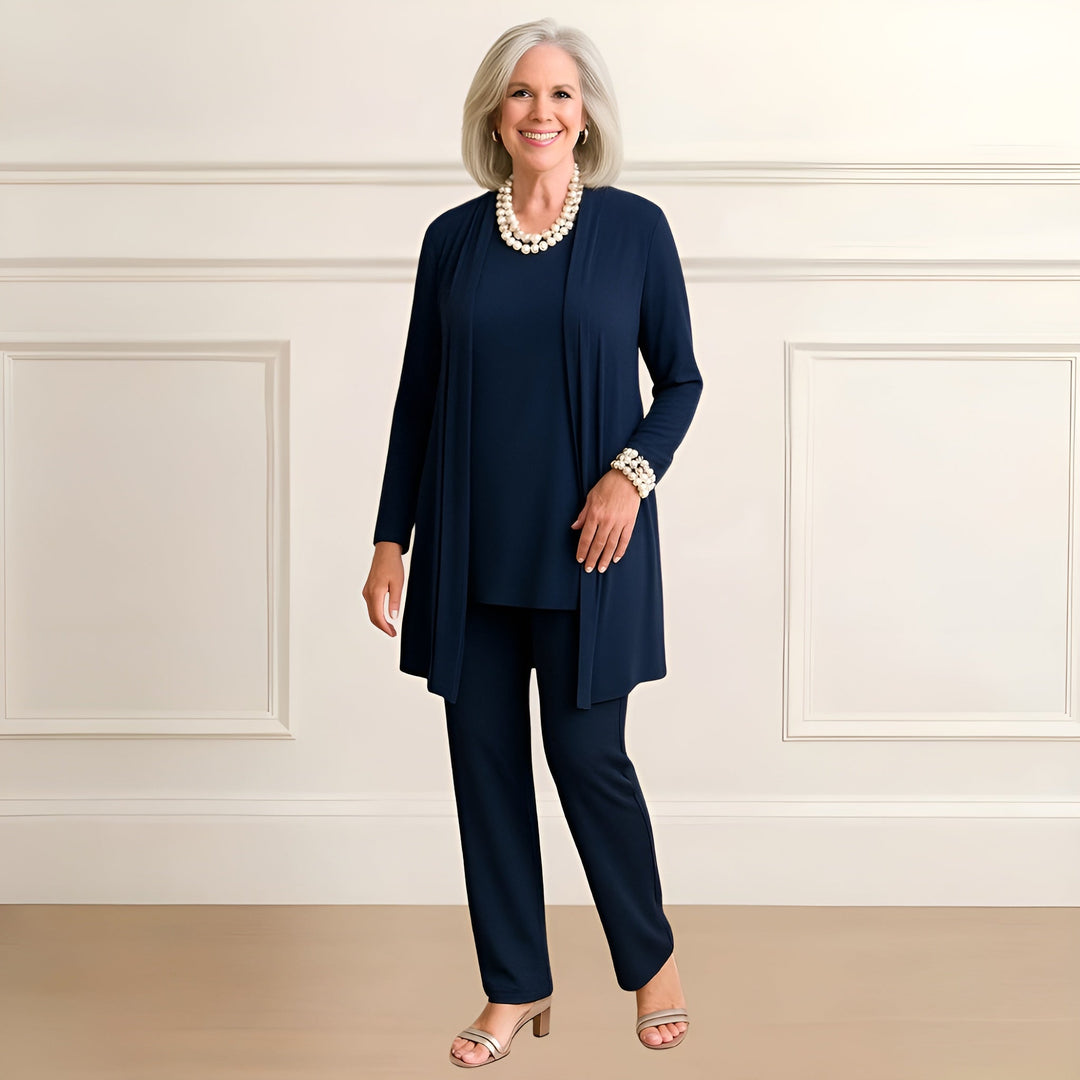 Mara | Three-Piece Occasion Set with Longline Cardigan and Straight-Leg Pants