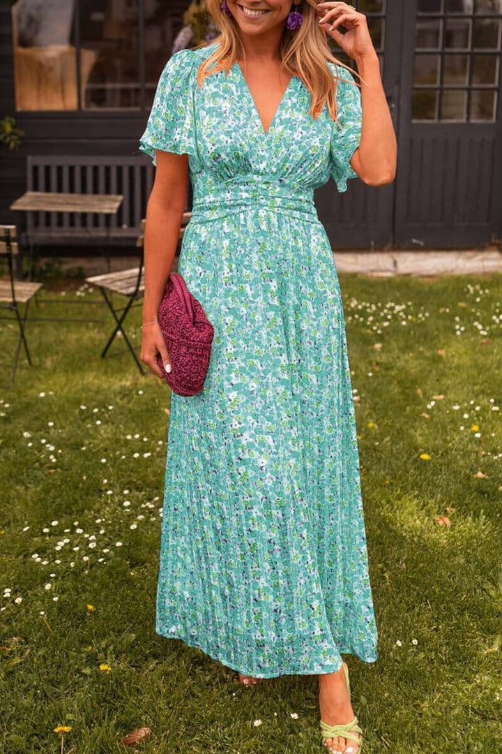 Sandra | Maxi Wedding Guest Dress with Floral Print and V-Neck