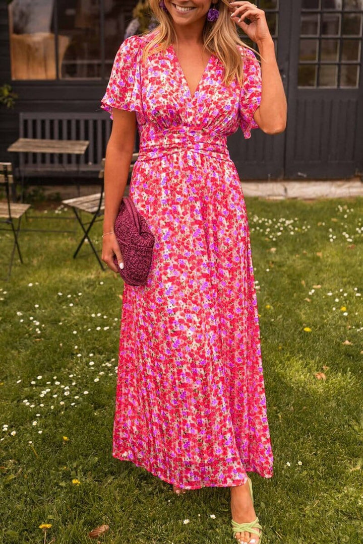 Maya | Maxi Wedding Guest Dress with Floral Print and V-Neck