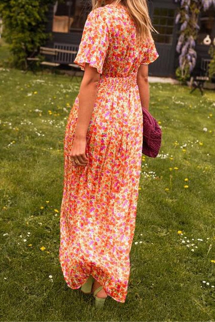 Maya | Maxi Wedding Guest Dress with Floral Print and V-Neck