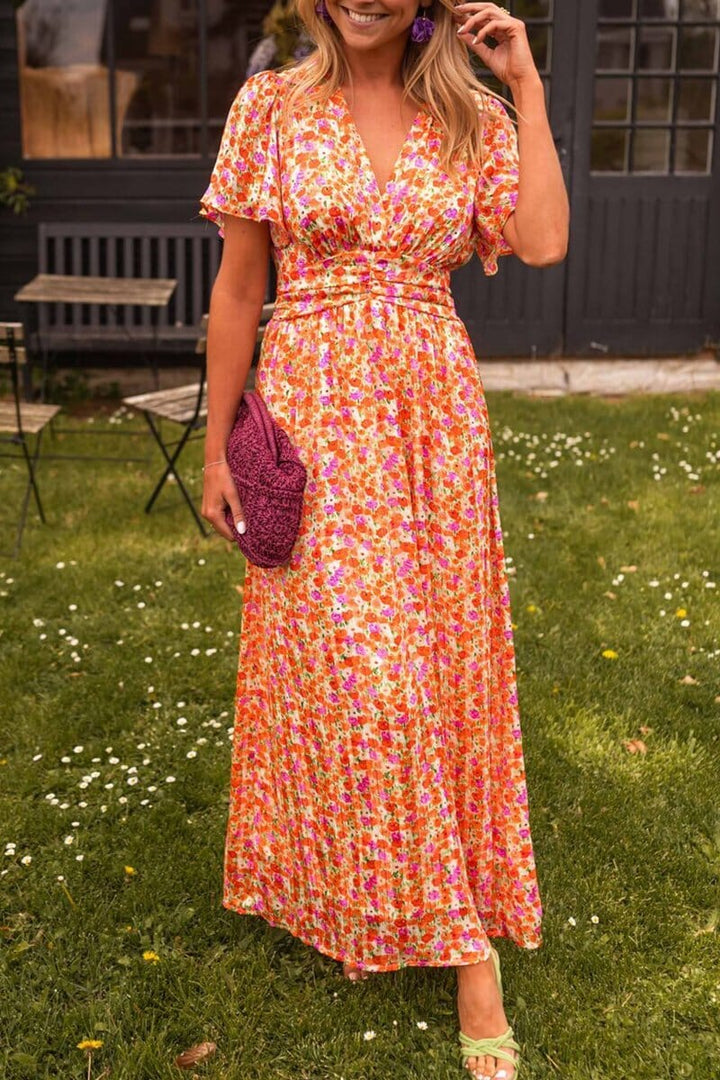 Sandra | Maxi Wedding Guest Dress with Floral Print and V-Neck