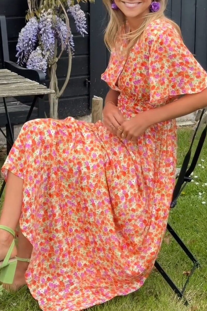 Sandra | Maxi Wedding Guest Dress with Floral Print and V-Neck