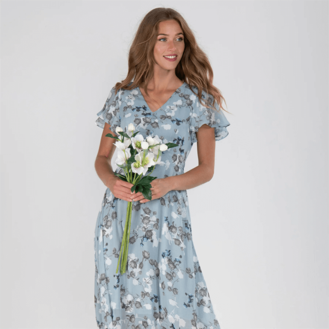 Ann | Maxi Summer Dress with Floral Print and Flutter Sleeves