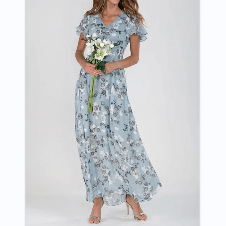 Ann | Maxi Summer Dress with Floral Print and Flutter Sleeves