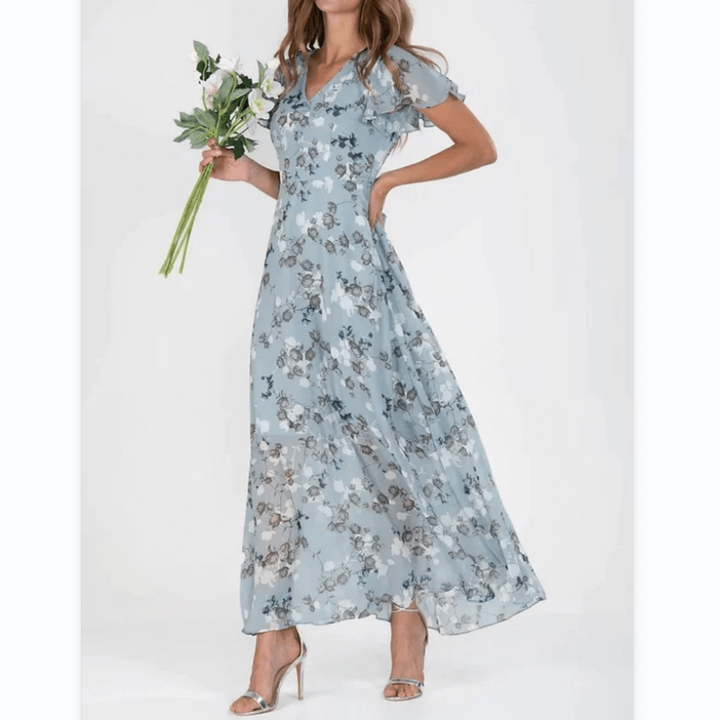 Ann | Maxi Summer Dress with Floral Print and Flutter Sleeves