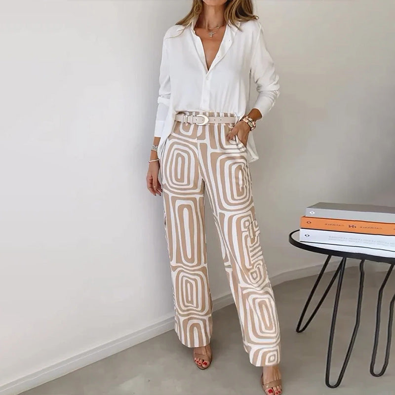 Gina | Wide Leg Trousers with Geometric Print and Straight Cut