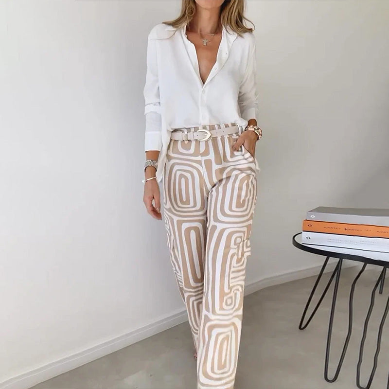 Gina | Wide Leg Trousers with Geometric Print and Straight Cut