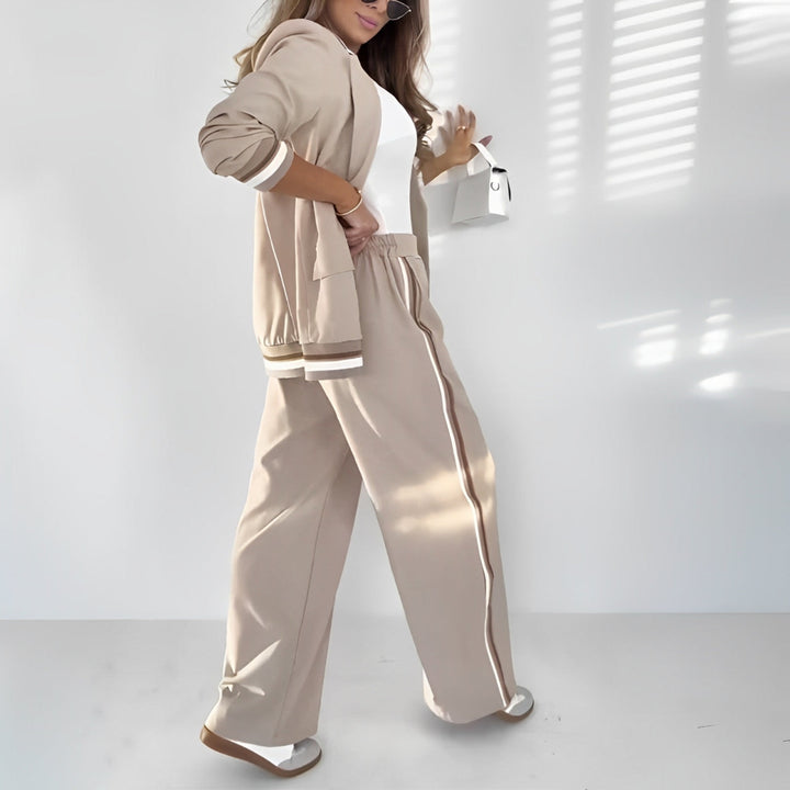Diana | Blazer Set with Wide Leg Trousers and Stripe Trim