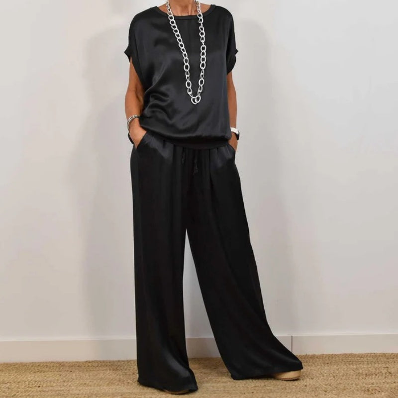 Luna | Matching Set with Wide Leg Trousers and Tie Waist Top
