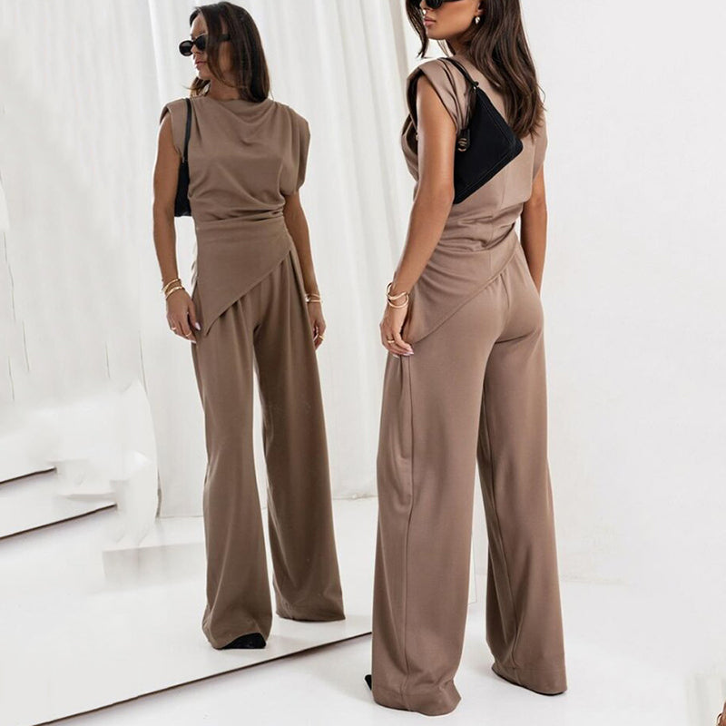 Maya | Co-ord Set with Wide Leg Trousers and Padded Shoulder Top
