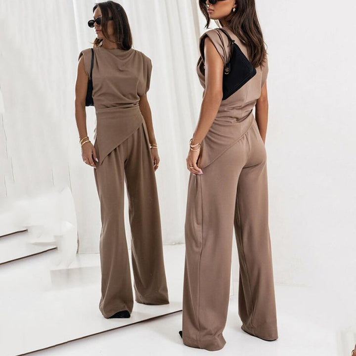 Maya | Co-ord Set with Wide Leg Trousers and Padded Shoulder Top