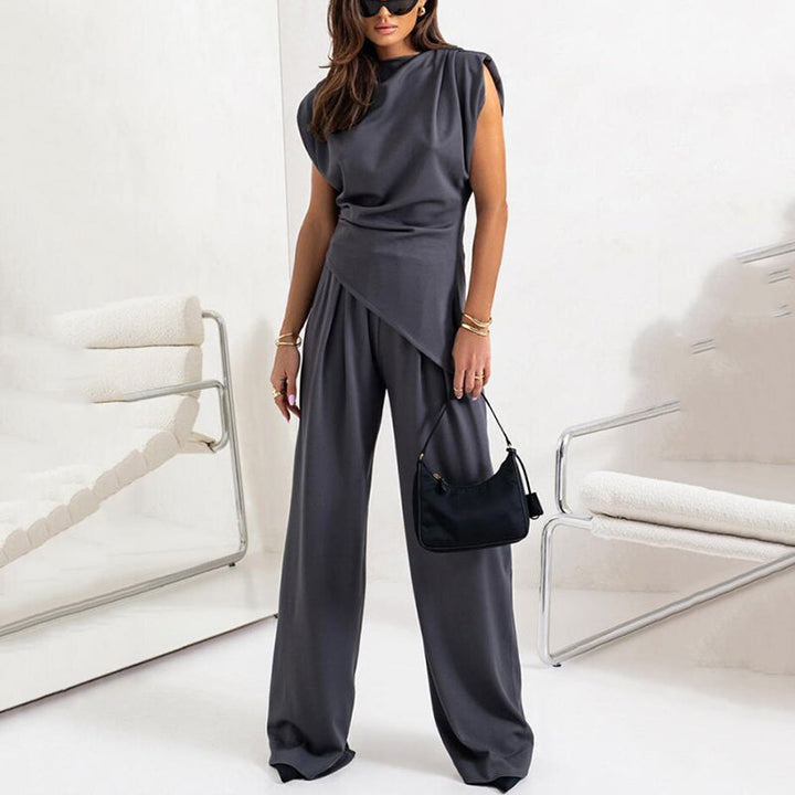 Maya | Co-ord Set with Wide Leg Trousers and Padded Shoulder Top
