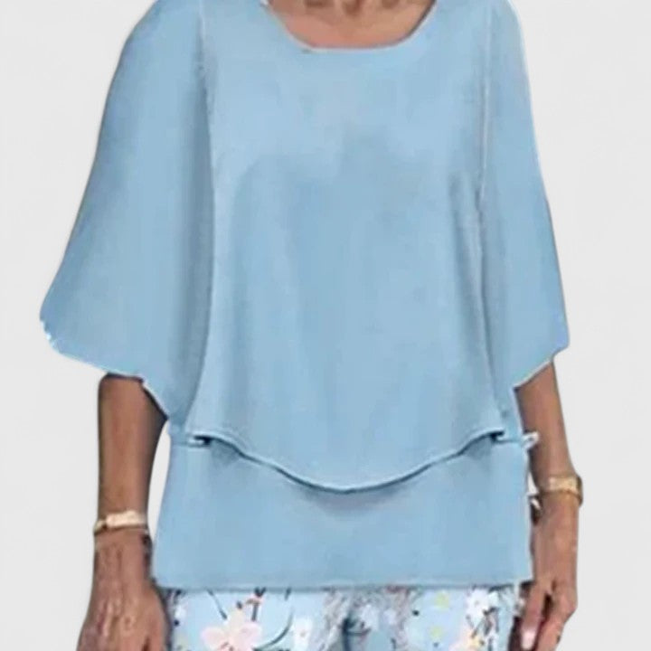 Joan | Matching Set with Leaf Print Trousers and Layered Top