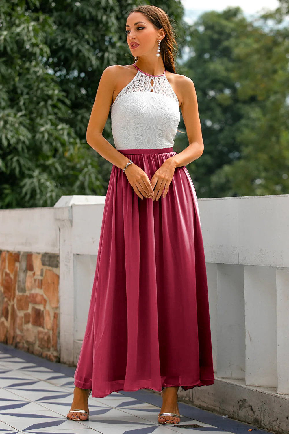 Claire | Maxi Halter Neck Dress with Flared Skirt