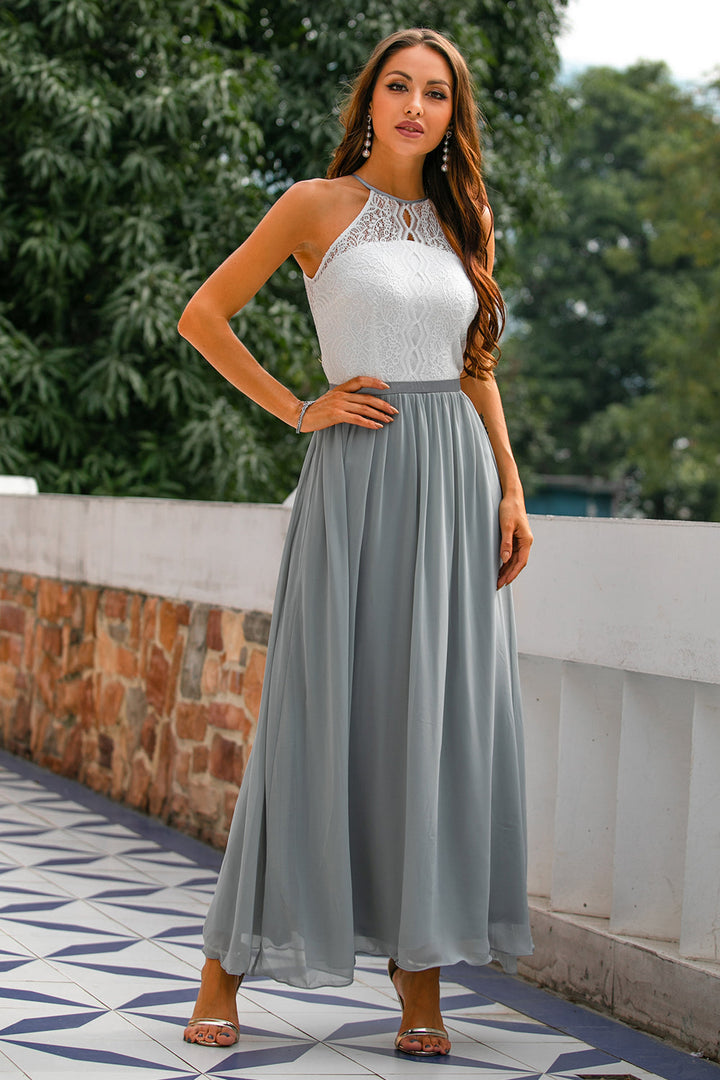 Quinn | Maxi Wedding Guest Dress with Halter Neck and Lace Bodice