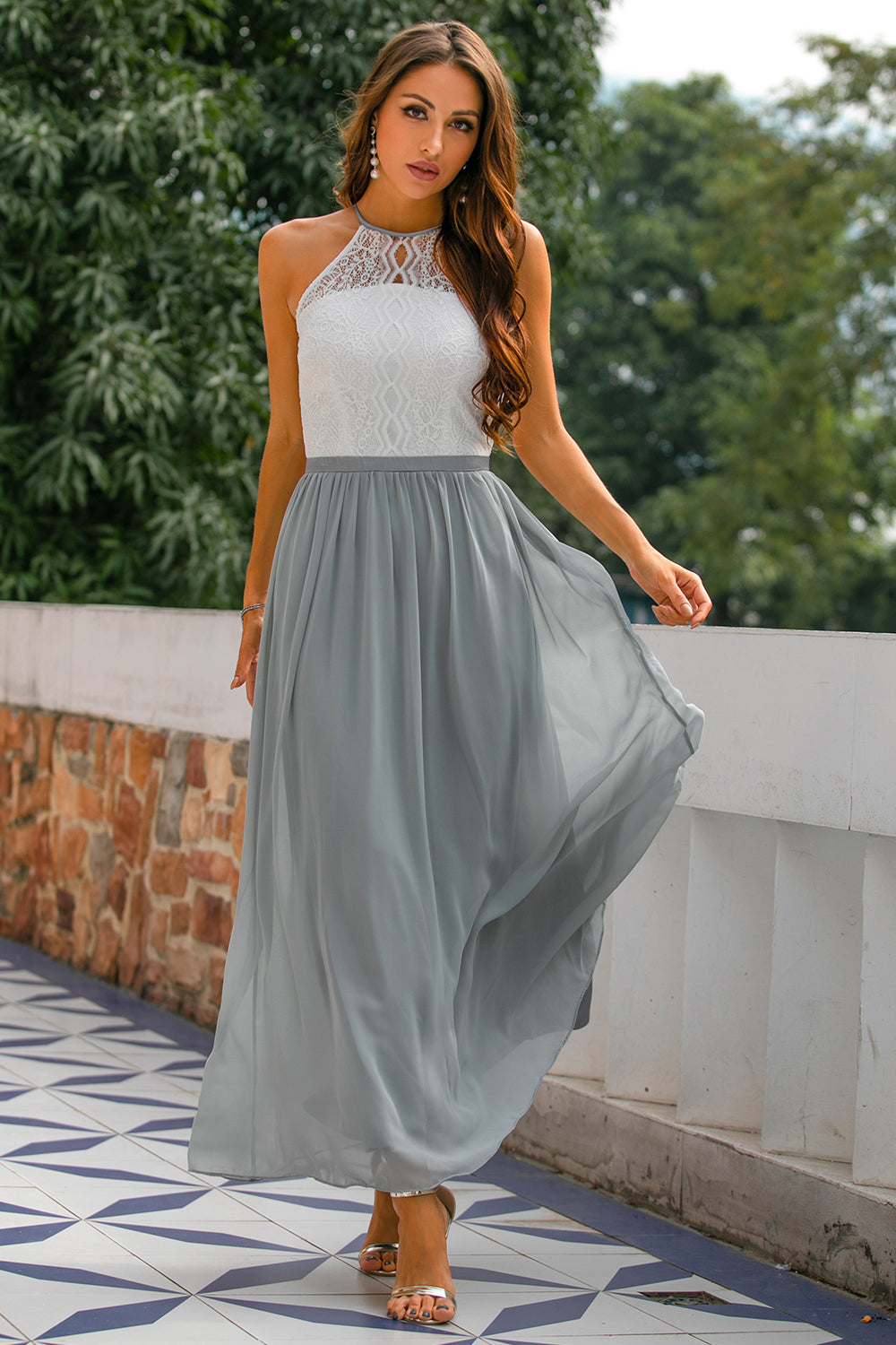 Claire | Maxi Halter Neck Dress with Flared Skirt