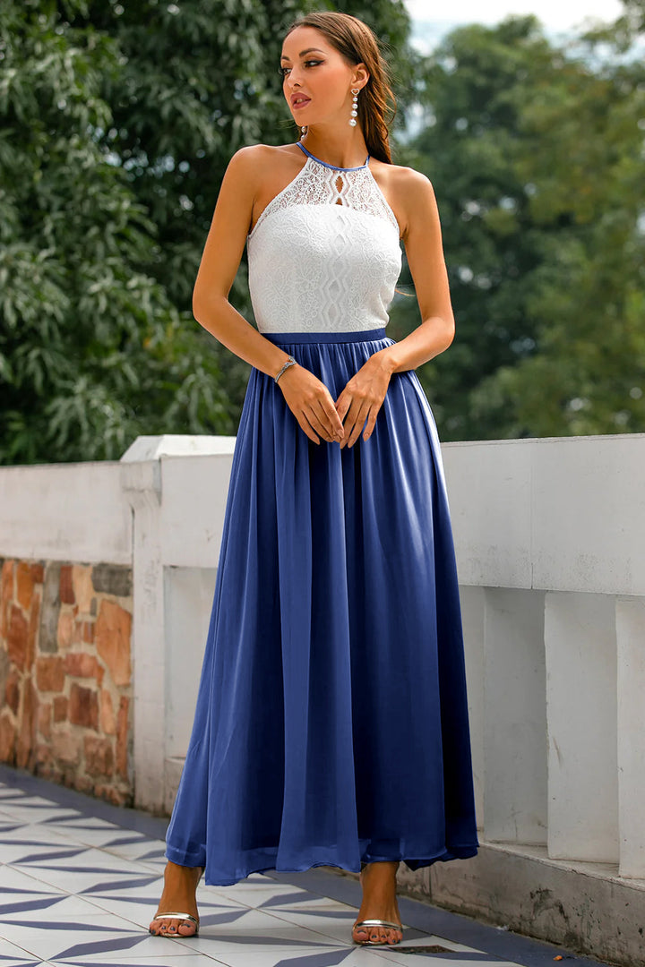 Claire | Maxi Halter Neck Dress with Flared Skirt