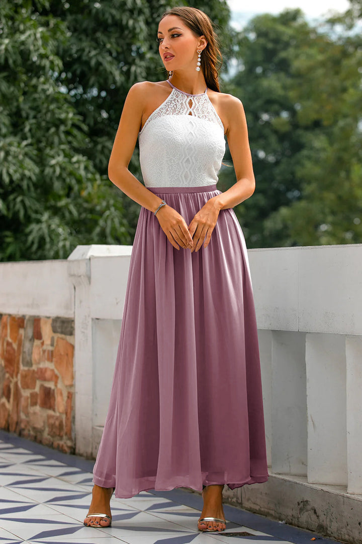 Claire | Maxi Halter Neck Dress with Flared Skirt
