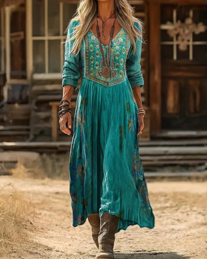 Tamara | Boho Midi Dress V-Neck Embroidered