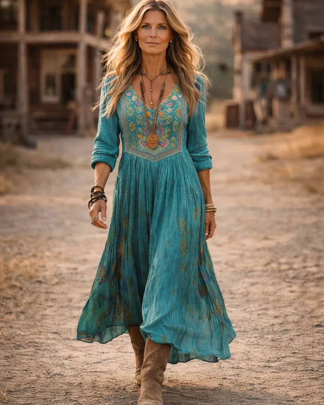 Tamara | Boho Midi Dress V-Neck Embroidered