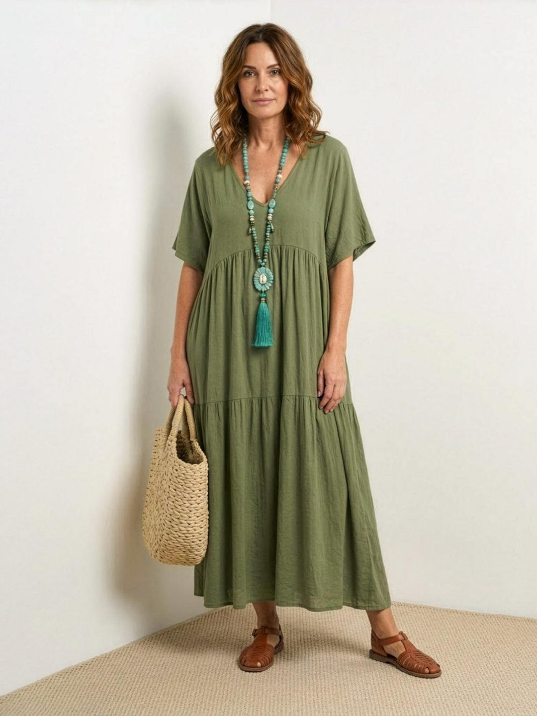 Naomi | Maxi Summer Dress with V-Neck and Tiered Skirt