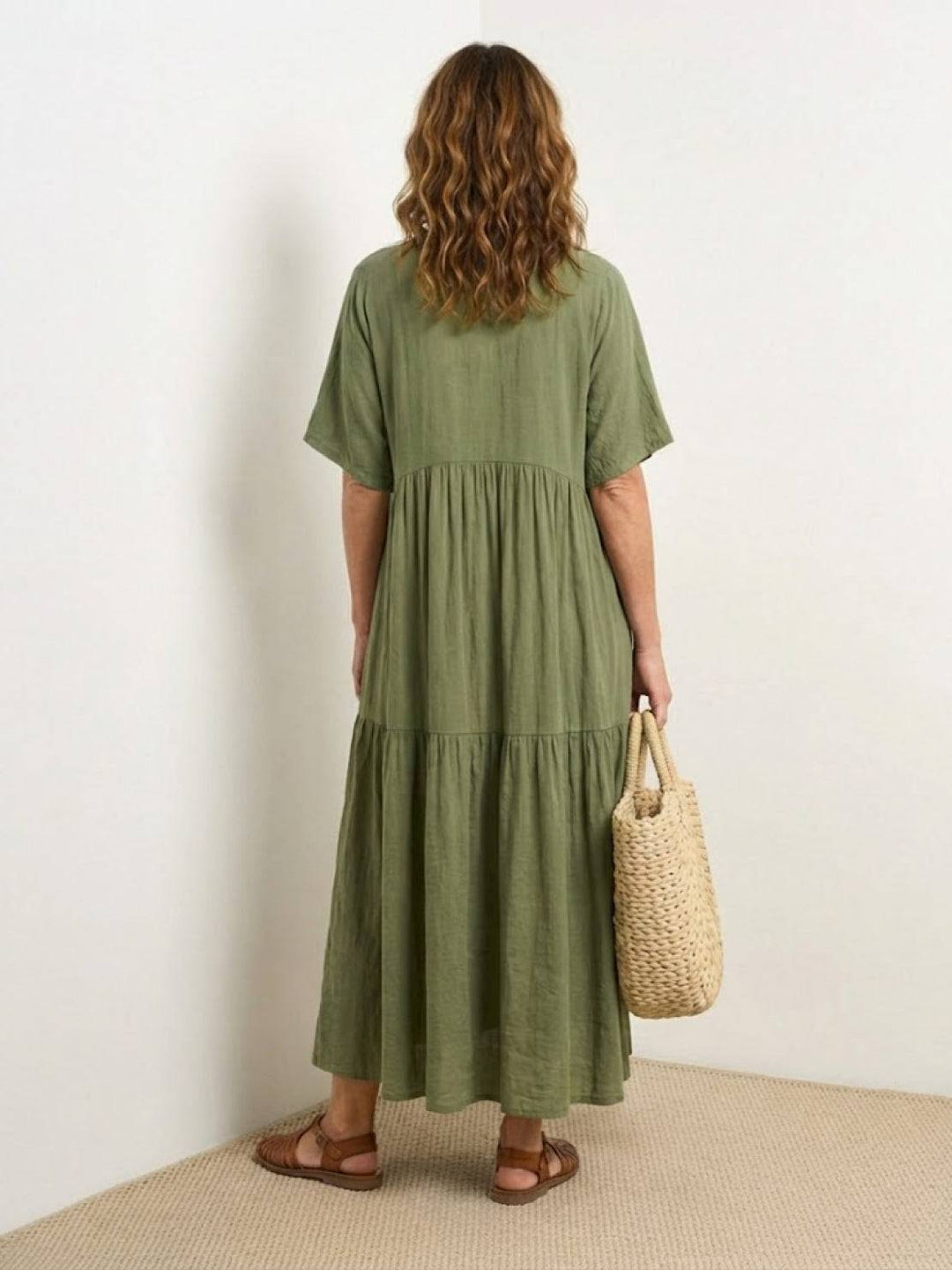 Nora | Boho Midi Dress V-Neck Tiered