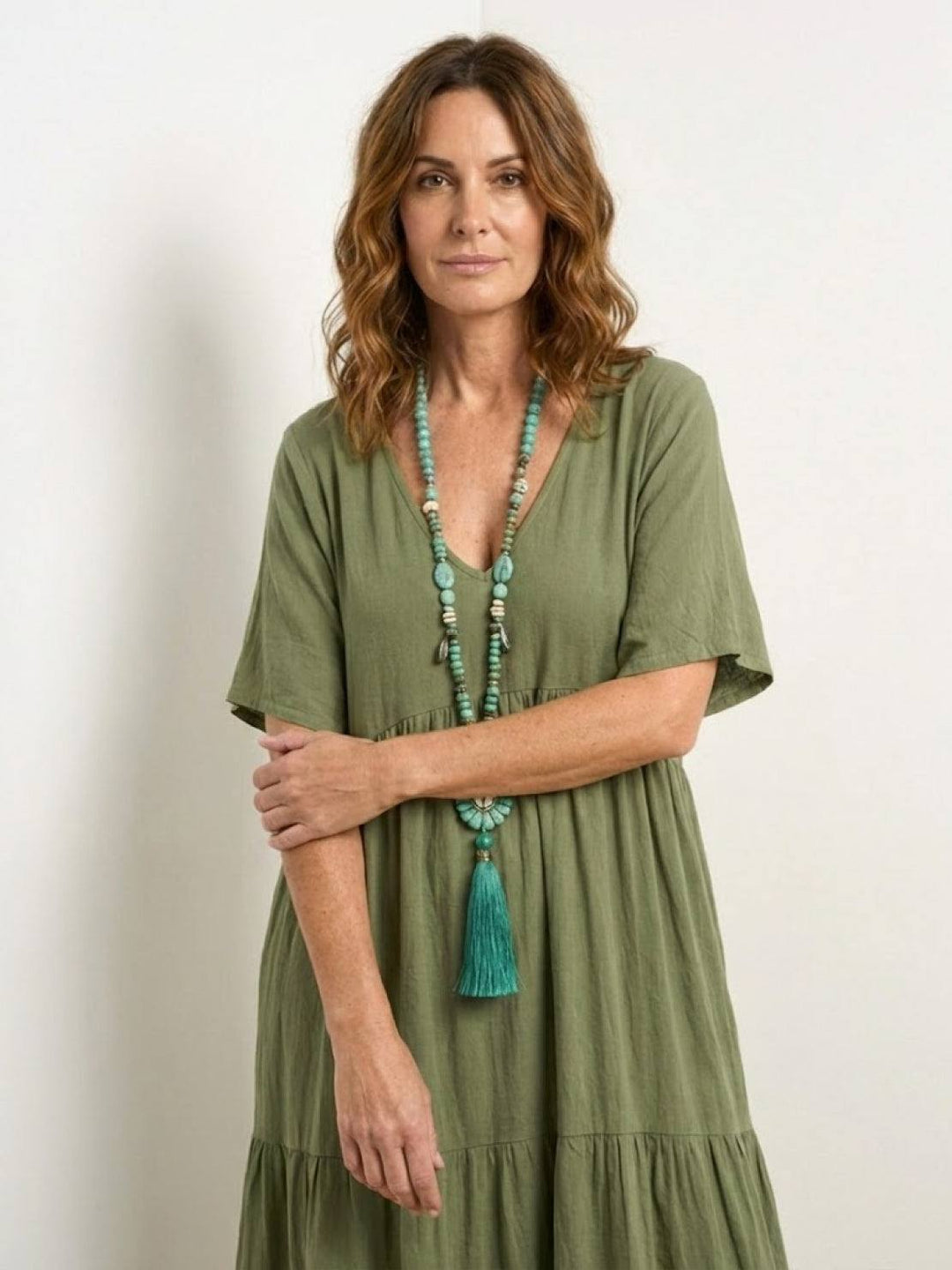 Nora | Boho Midi Dress V-Neck Tiered