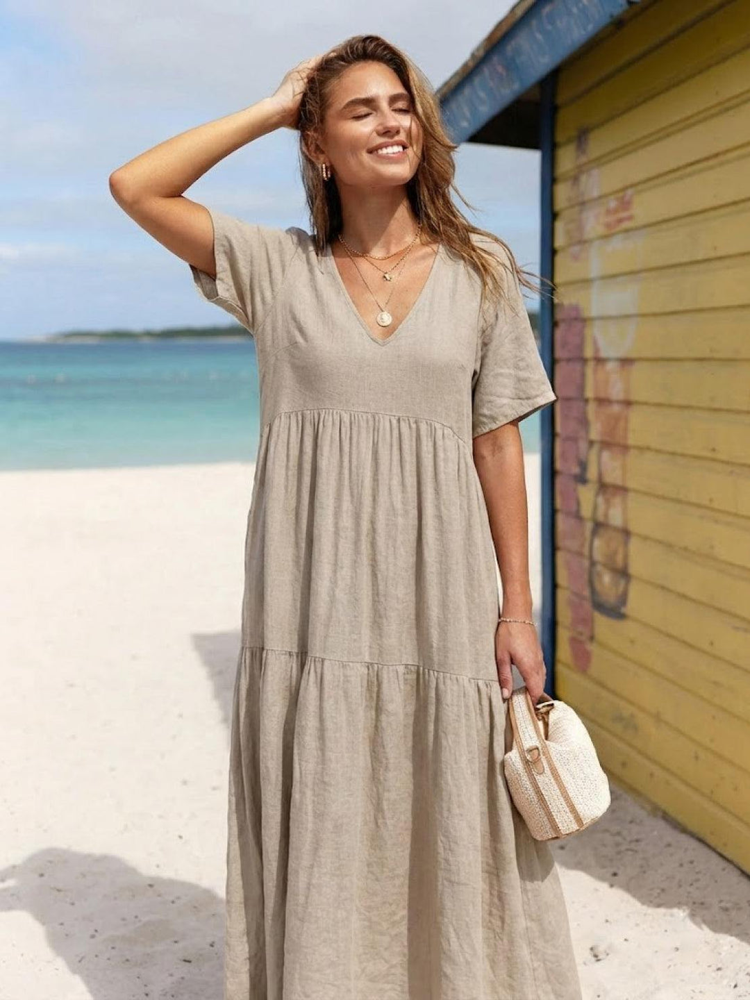 Nora | Boho Midi Dress V-Neck Tiered