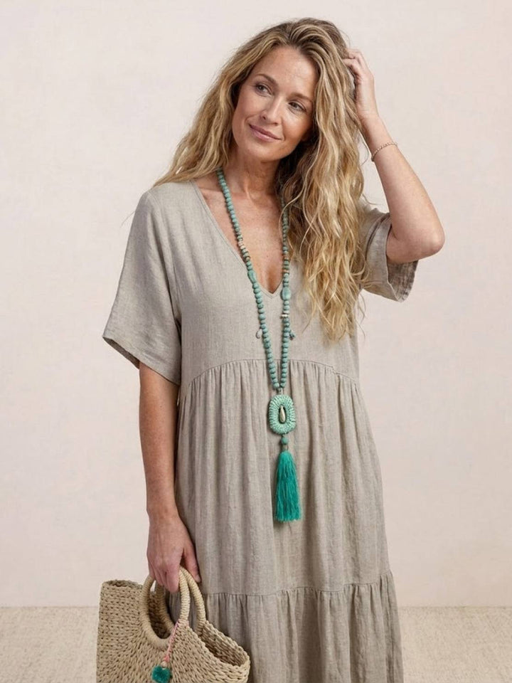 Nora | Boho Midi Dress V-Neck Tiered