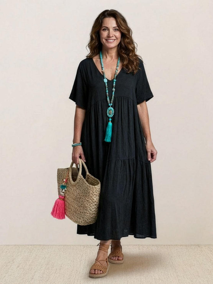 Nora | Boho Midi Dress V-Neck Tiered