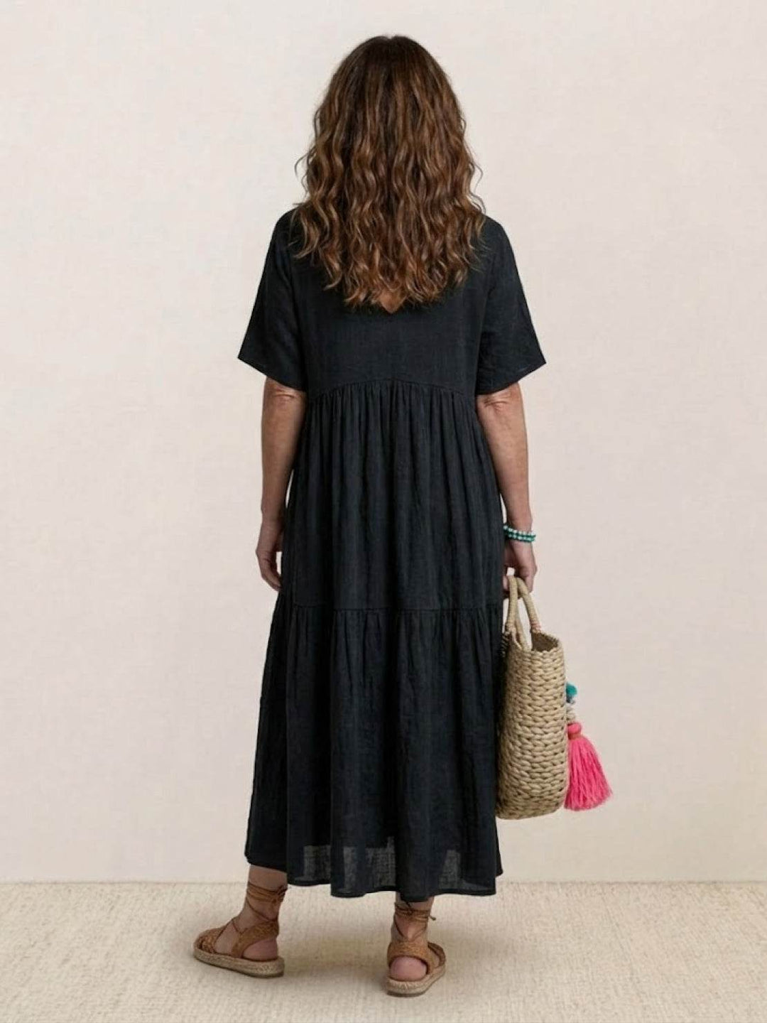 Nora | Boho Midi Dress V-Neck Tiered