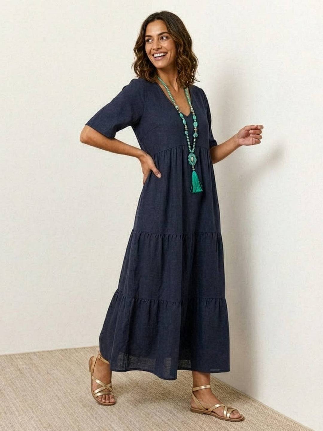 Naomi | Maxi Summer Dress with V-Neck and Tiered Skirt