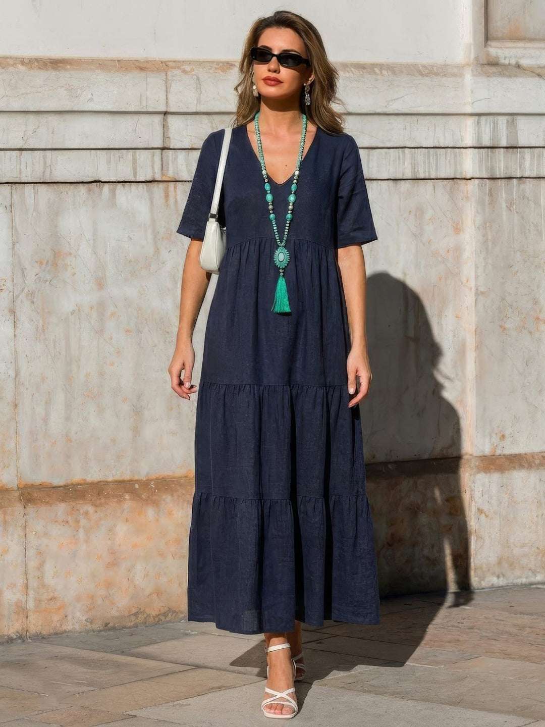 Nora | Boho Midi Dress V-Neck Tiered