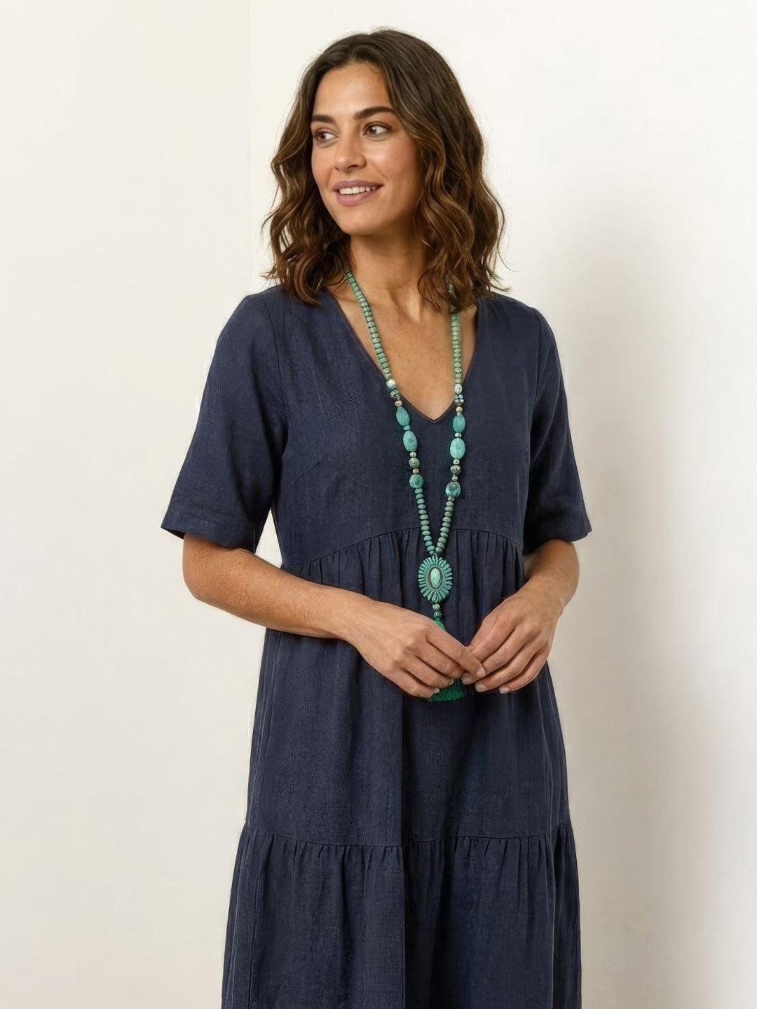 Nora | Boho Midi Dress V-Neck Tiered