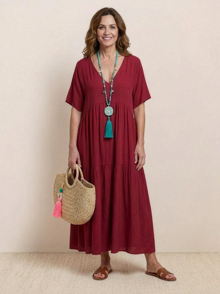 Naomi | Maxi Summer Dress with V-Neck and Tiered Skirt