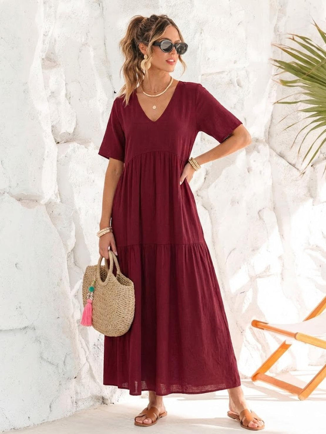Naomi | Maxi Summer Dress with V-Neck and Tiered Skirt
